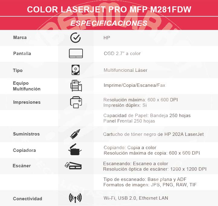 Impresora Multifuncional HP Color LaserJet Pro MFP M281fdw – CyberMarket